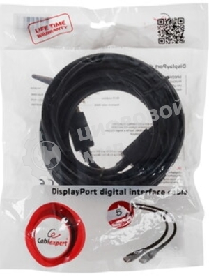 Кабель DisplayPort Gembird/Cablexpert, 5м, 20M/20M, v1.2, черный, экран, пакет (CC-DP2-5M)