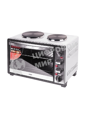 Мини-печь Mystery MOT-3330 (нержавеющая сталь, 1500 Вт, 2 конфорки, гриль, съемный вертел)