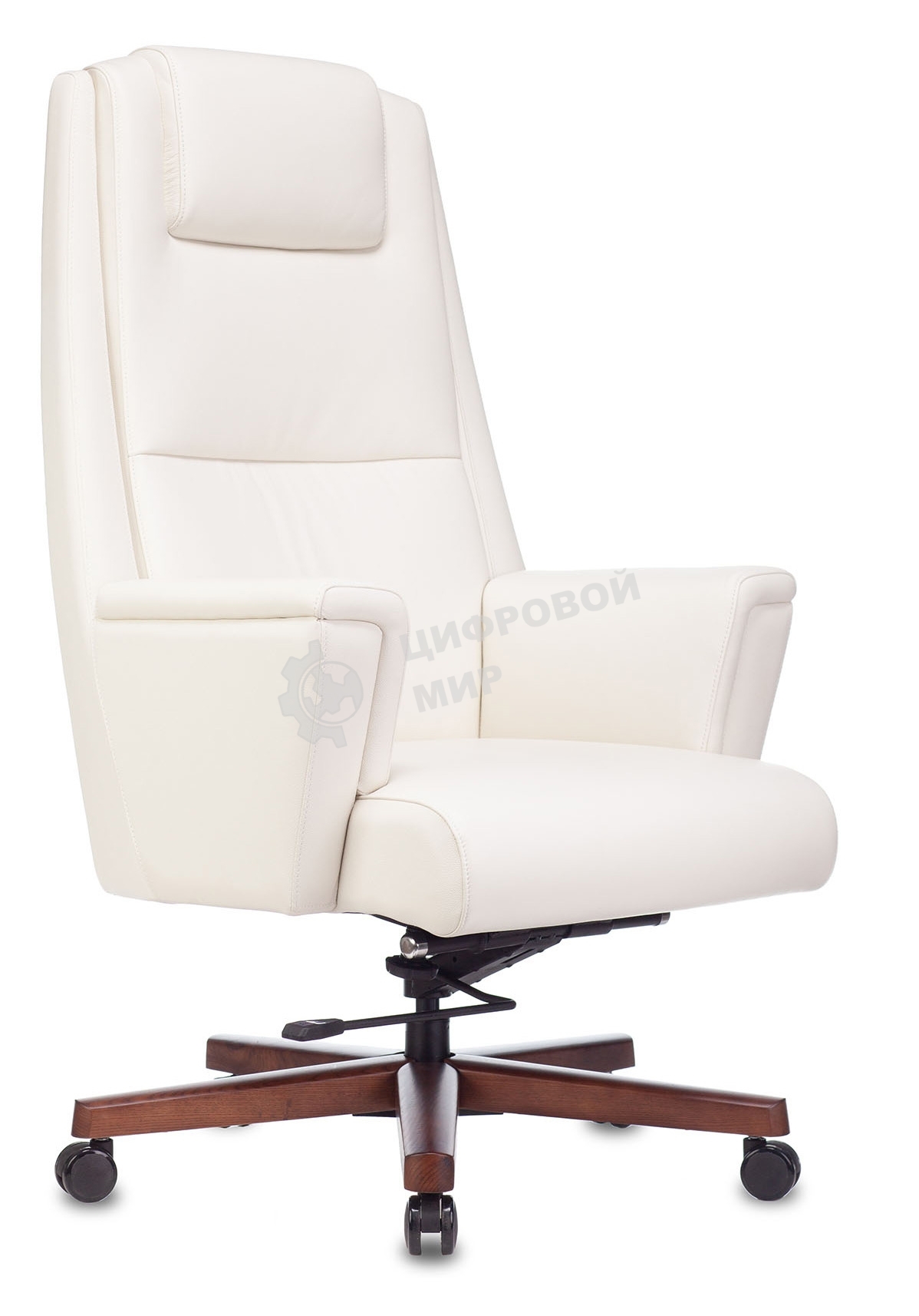 Кресло руководителя Бюрократ DUKE белый, кожа, крестовина металл/дерево
