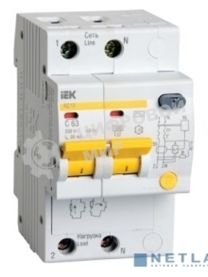 Выключатель автоматический дифференциального тока 2п C 10А 30мА тип AC 4.5кА АД-12 IEK MAD10-2-010-C-030