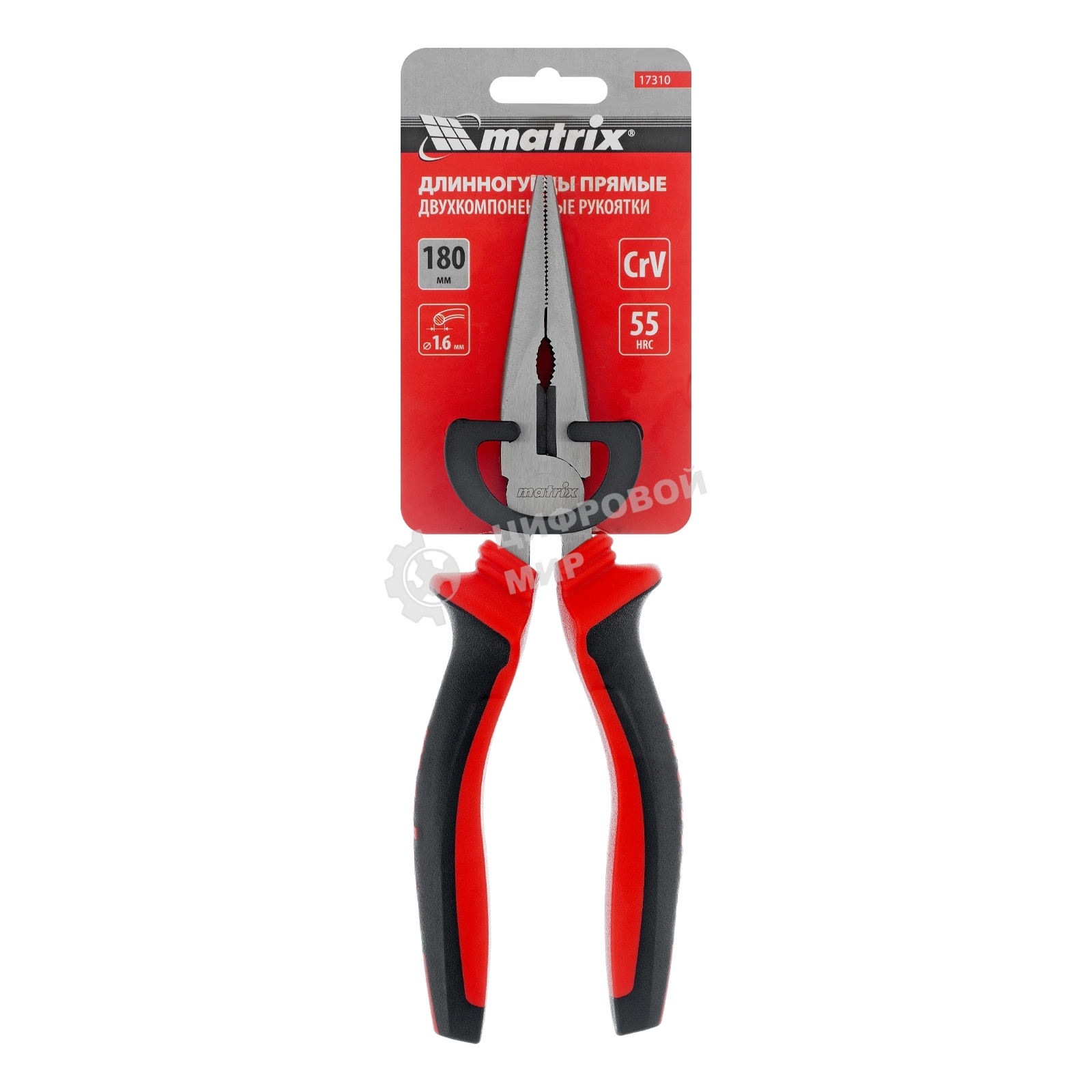 Длинногубцы прямые, 180 мм, хром-ванадий, двухкомпонентные рукоятки Matrix