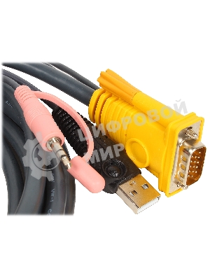 Кабель ATEN KVM Cable 2L-5303U Кабель для KVM: USB(Am)+DB15(m)+2*Audio (PC) -на- SPHD15(m)+2*Audio (KVM), 3м