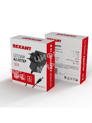 Источник питания Rexant 110-220 V AC/12 V DC 1 А 12 W с DC разъемом подключения 5.5х2.1, без влагозащиты (IP23)