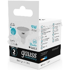 Лампа светодиодная Gauss Elementary MR16 9Вт цок.: GU5.3 спот 220B 4100K св. свеч. белый нейт. MR16 (упак.: 10 шт)