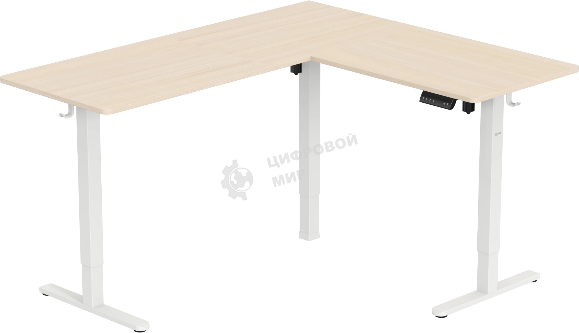 Стол компьютерный Cactus угловой подъемный столешница МДФ, белый дуб каркас белый 140x72x60 см (CS-EDXL-WWD)