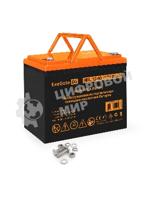 Аккумуляторная батарея ExeGate EX285654RUS HRL 12-80 (12V 80Ah, под болт М6)