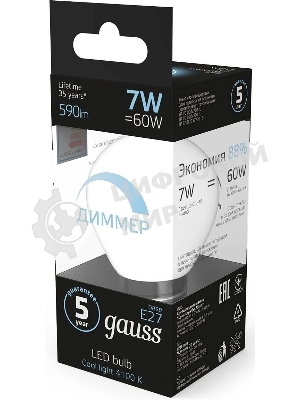 Лампа светодиодная Gauss Led Globe-dim E27 7Вт 4100К диммируемая
