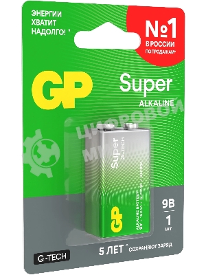 Алкалиновая батарейка GP Super Alkaline G-Tech 9V Крона - 1 шт. на блистере (1 шт.)