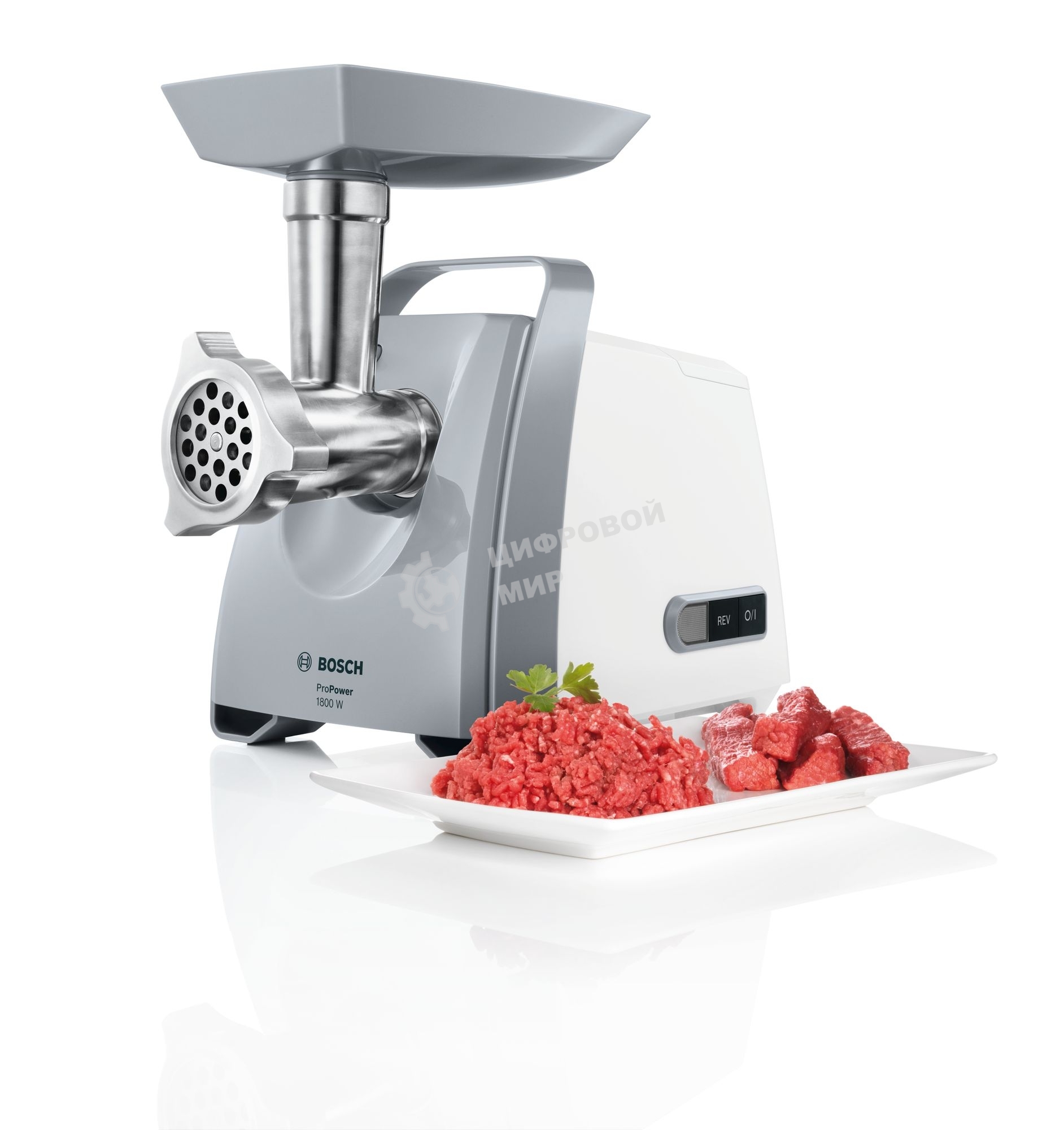 Мясорубка электрическая Bosch MFW 66020 белый/серый, 1800 Вт, 3.0 кг/мин, насадки - 5