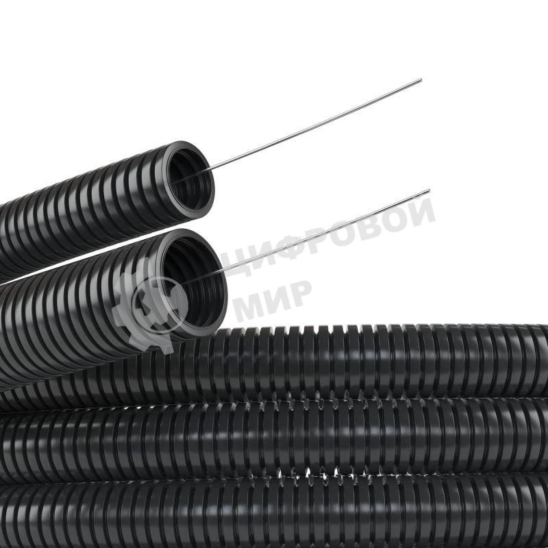Труба гофрированная ПА d12 мм с протяж. черный (уп. 50 м) ДКС PA611216F2