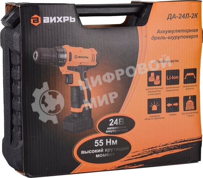 Дрель-шуруповерт аккумуляторная Вихрь ДА-24Л-2к 72/14/18, Аккумуляторная, 24В