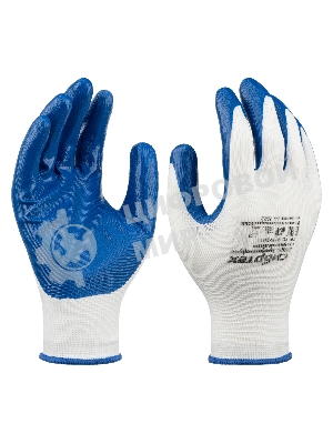 Перчатки полиэфирные с синим нитрильным покрытием, размер 9, 13 класс вязки Сибртех