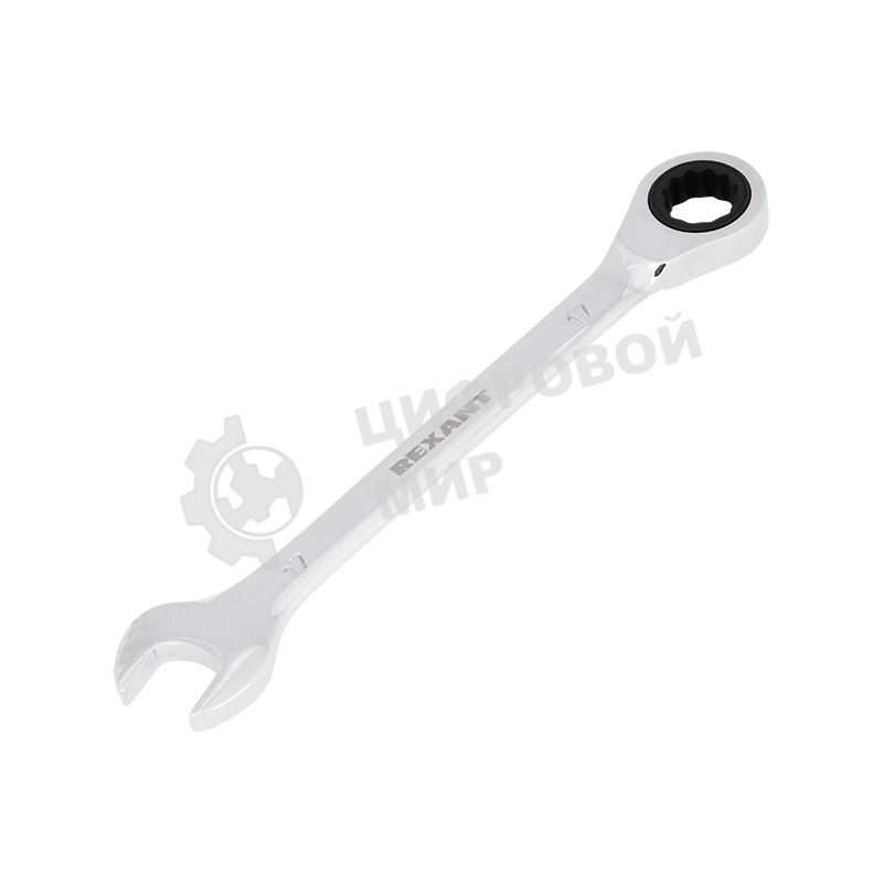 Ключ комбинированный трещоточный Rexant 17 мм, CrV, зеркальный хром