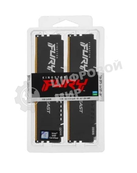 Оперативная память Kingston Fury Beast, DDR5, 16GB (2x8GB), 5200MHz, CL40, DIMM, радиатор, черный