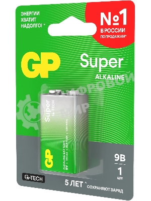 Алкалиновая батарейка GP Super Alkaline G-Tech 9V Крона - 1 шт. на блистере (1 шт.)