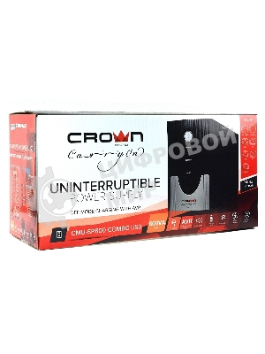Источник бесперебойного питания CROWN Line Intractive CMU-SP800 COMBO USB 800VA\480W, корпус металл, 1x12V/9AH, розетки 4*IEC + 2*EURO+1*IEC bybass, трансформатор AVR 140-290V, съемный кабель 1.2 м, порт RJ11/45, порт USB, защита: от перегрузки, от КЗ, от скачков напряжения