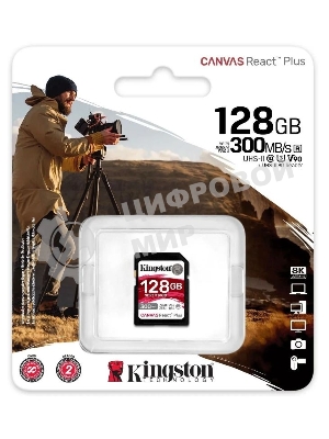 Флеш карта Kingston 128Gb Canvas React Plus SDXC UHS-II 300R/260W U3 V90