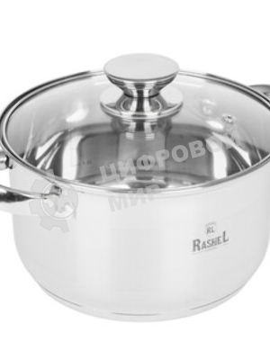 Кастрюля RASHEL Берта R-3600х 3,6 л из нержавеющей стали со стекл. кр., 20 х12 см