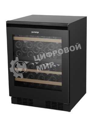 Встраиваемы е винный шкаф Gorenje WCU68F6BG4WF, объем 138 л, вместительность 46 бутылок, 4 полки, цифровой дисплей, Wi-Fi, LED освещение, защита от УФ-излучения, энергоэффективность А+, черный
