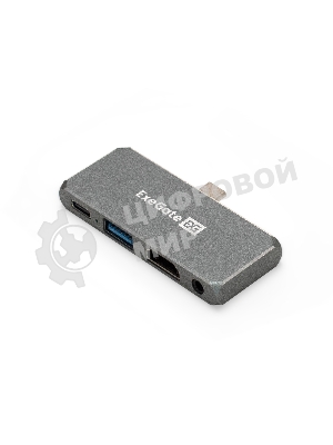 USB-концентратор 5-в-1 ExeGate DUB-31C/PD/HA (кабель-адаптер USB Type-C --> 1xUSB3.0 + Type-C DATA (480Mb/s) + PD 100W + HDMI 4K@30Hz + Audio, Plug&Play, подходит для iPad Pro и мобильных телефонов, серый)
