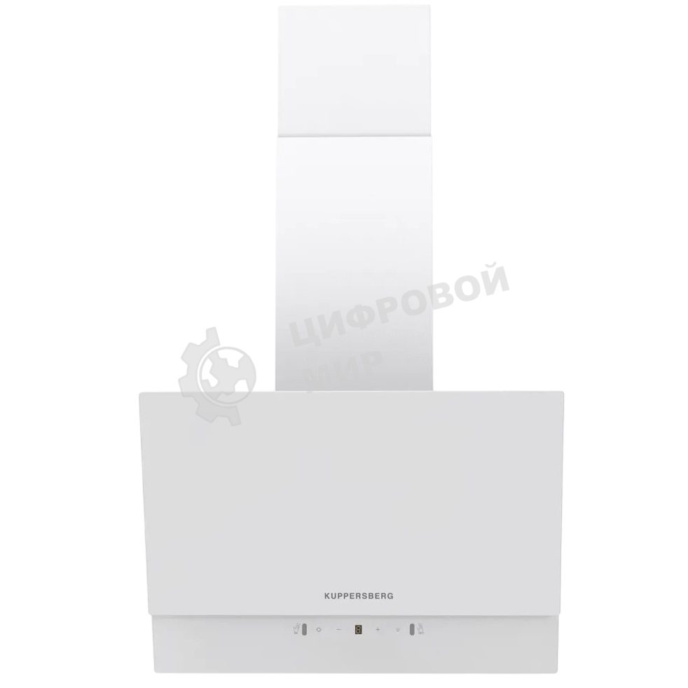 Наклонная вытяжка Kuppersberg F 603 W, 60 см, High-Tech, таймер, макс. производительность 850 м3/ч, 3 скорости, обратный клапан, сенсорное управление, дисплей, LED освещение, уровень шума 53 дБ, белый