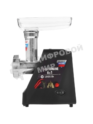 Мясорубка электрическая Polaris PMG 1855 RUS черный, 1800 Вт, 2.0 кг/мин, реверс, защита от перегрузки, насадки - 7