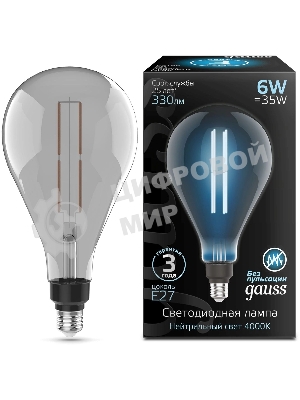 Лампа cветодиодная Gauss Filament PS160 6W 330lm 4000К Е27 gray straight LED