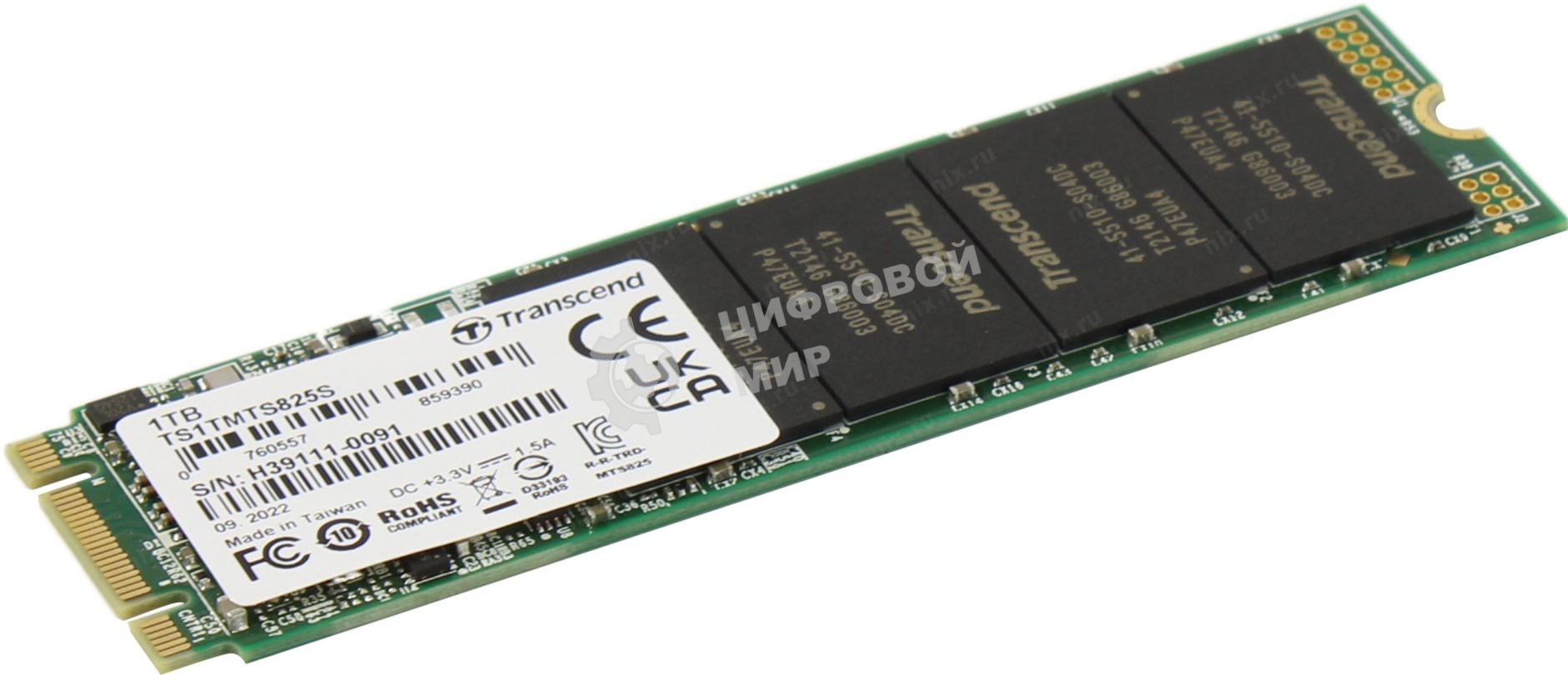 Накопитель SSD Transcend MTS825, 1TB, M.2 2280, SATA 3, R/W 550/500 Mb/s