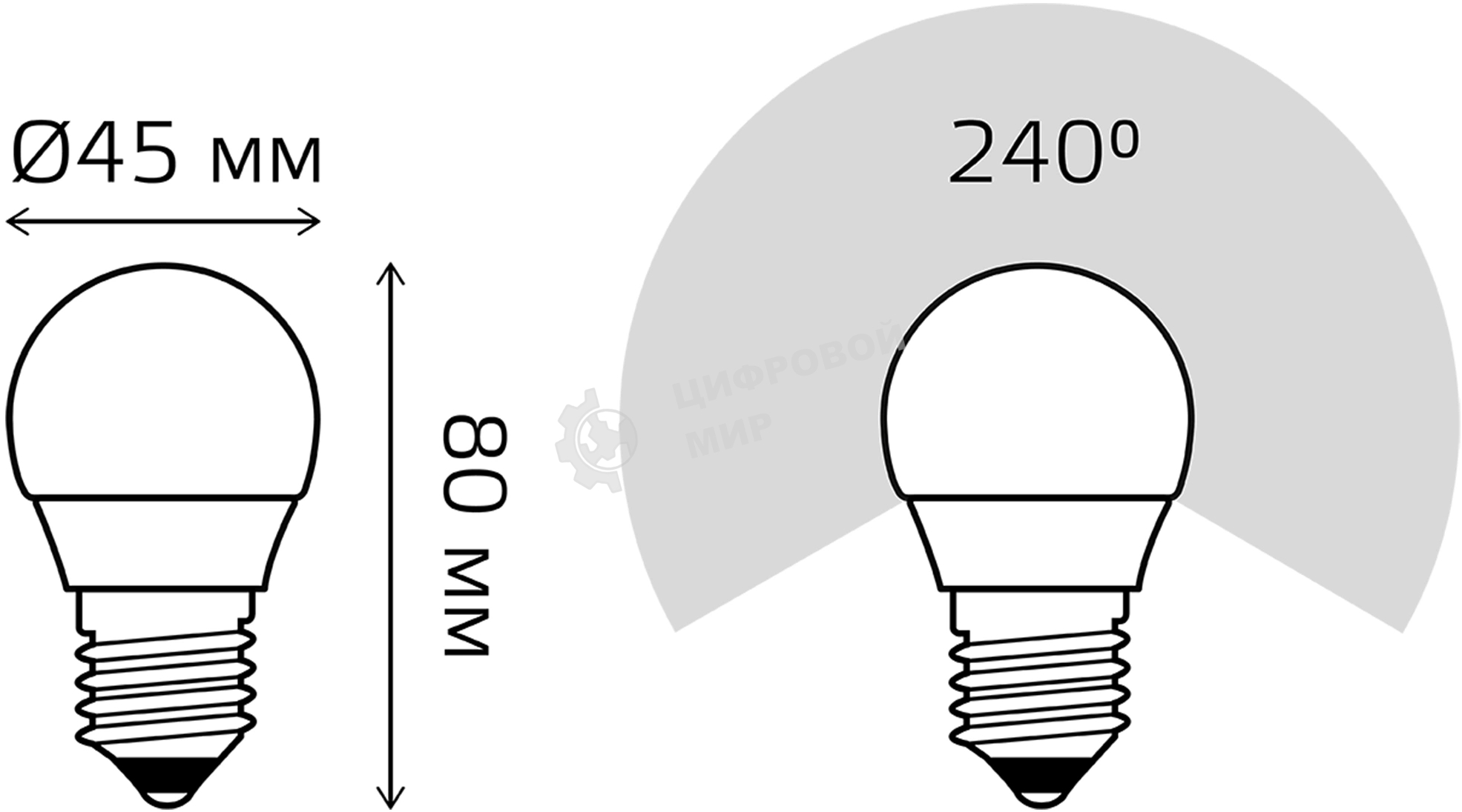 Лампа светодиодная Gauss 6.5Вт цок.: E27 шар 220B св. свеч. бел. нейт. P45 (упак.: 10 шт)