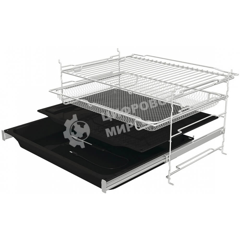 Встраиваемая электрическая духовка Gorenje BP6138B, объем 77 л, макс. температура 320 градусов, сенсорное/поворотное управление, Wi-Fi, пиролитическая очистка, телескопические направляющие на одном уровне, термощуп, AirFry, автоматические программы, динам