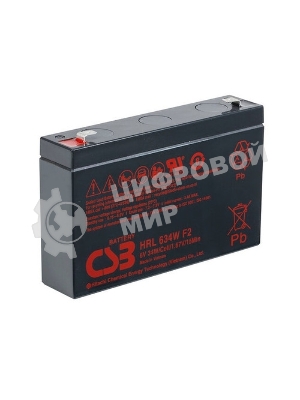 Аккумулятор 6V 9Ah CSB HRL634W (HRL634WF2FR) клеммы F2, огнеупорные