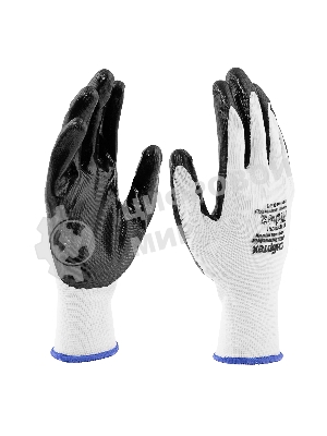 Перчатки полиэфирные Сибртех с черным нитрильным покрытием, размер 9, 13 класс вязки