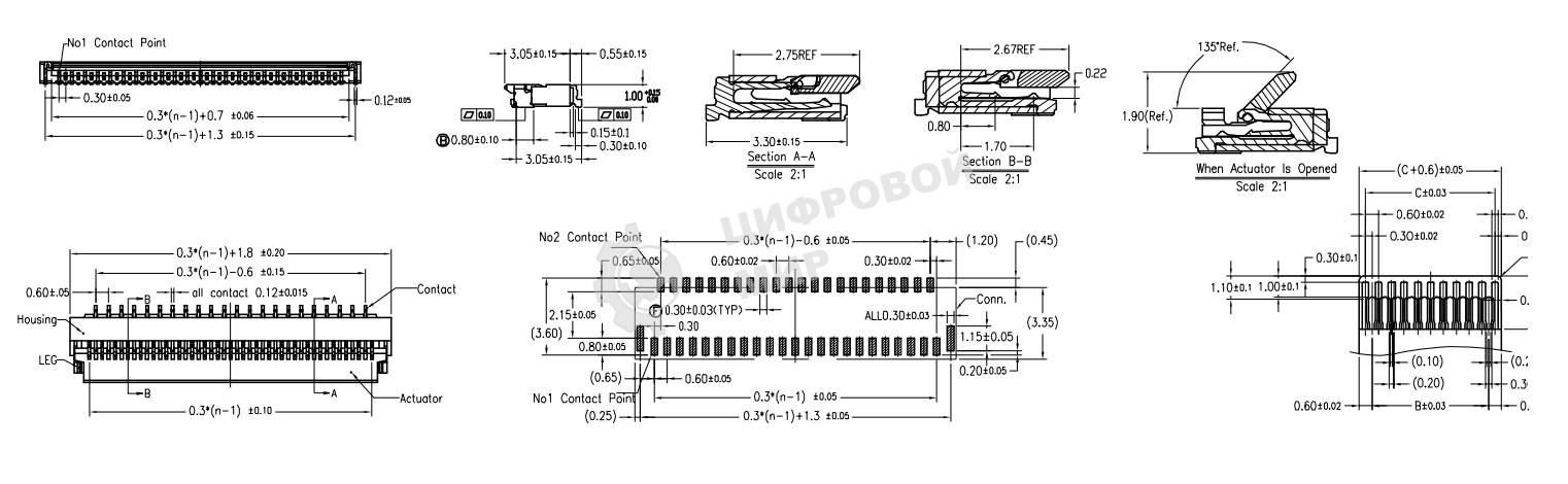 Разъем FPC Flip-Lock 0510-32RLGF 32 pin высота 1мм шаг 0,5мм