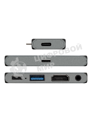 USB-концентратор 5-в-1 ExeGate DUB-31C/PD/HA (кабель-адаптер USB Type-C --> 1xUSB3.0 + Type-C DATA (480Mb/s) + PD 100W + HDMI 4K@30Hz + Audio, Plug&Play, подходит для iPad Pro и мобильных телефонов, серый)