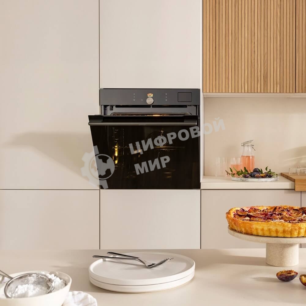 Встраиваемая электрическая духовка Gorenje BP6138B, объем 77 л, макс. температура 320 градусов, сенсорное/поворотное управление, Wi-Fi, пиролитическая очистка, телескопические направляющие на одном уровне, термощуп, AirFry, автоматические программы, динам