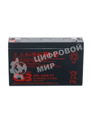 Аккумулятор 6V 9Ah CSB HRL634W (HRL634WF2FR) клеммы F2, огнеупорные
