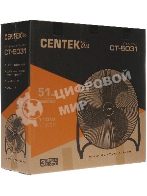 Вентилятор Centek CT-5031 серебристый/чёрный, напольный, 110 Вт, 3 скорости, 44 см, металлический