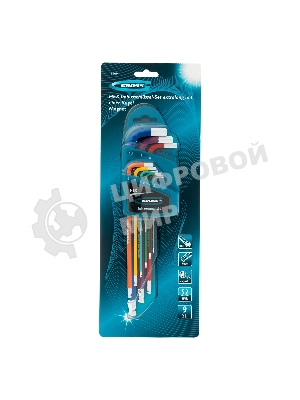 Набор ключей Gross 16400 имбусовых hex 1.5–10мм s2 9шт магнит экстра-длин. с шаром хром/краска