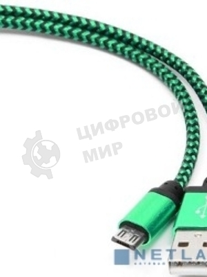 Кабель Gembird USB 2.0 Cablexpert AM/microBM 5P, 1м, нейлоновая оплетка, алюминиевые разъемы, зеленый, пакет