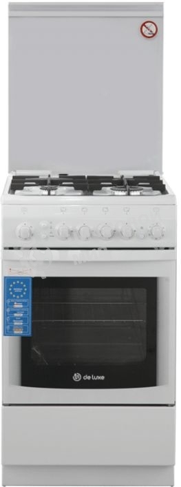Плита газовая De Luxe 506040.11Г (КР) ЧР белый, конфорок 4 шт, духовка 54 л, 50 см x 85 см x 60 см