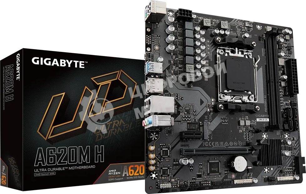 Материнская плата Gigabyte A620M H (V1.2/V2.0), SocketAM5 AMD A620 2xDDR5 mATX AC`97 8ch(7.1) GbLAN RAID+VGA+HDMI