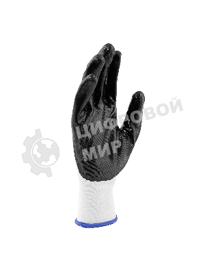 Перчатки полиэфирные Сибртех с черным нитрильным покрытием, размер 9, 13 класс вязки