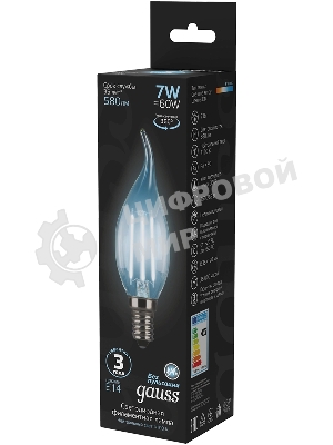 Лампа светодиодная Gauss LED Filament Свеча на ветру E14 7W 580lm 4100К 1/10/50