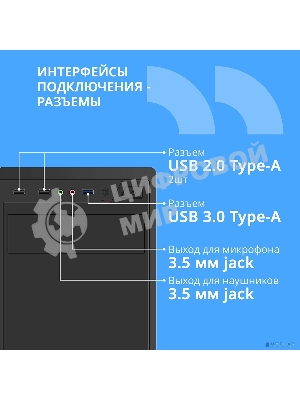 Компьютерный корпус CBR ATX Miditower J02, без БП, 1хUSB 3.0, 2хUSB 2.0, HD Audio+Mic, черный PCC-ATX-J02-WPSU