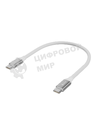 Кабель GCR 1.0m TypeC/TypeC POWER DELIVERY, быстрая зарядка, белый, AL корпус серебро, белый ПВХ, 28/22 AWG, GCR-52362