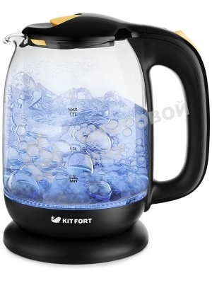 Чайник электрический Kitfort КТ-625-4 1.7л. 2200Вт черный/желтый (корпус: стекло)