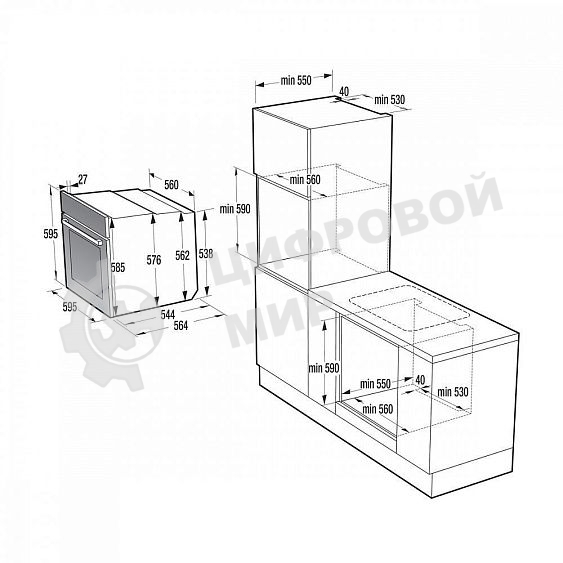 Встраиваемая электрическая духовка Gorenje BP6138B, объем 77 л, макс. температура 320 градусов, сенсорное/поворотное управление, Wi-Fi, пиролитическая очистка, телескопические направляющие на одном уровне, термощуп, AirFry, автоматические программы, динам