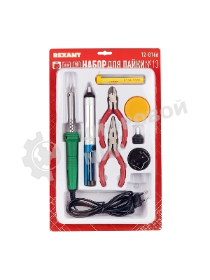 Набор для пайки Rexant №13 (паяльник 30Вт, подставка, канифоль, припой, бокорезы, тонкогубцы)