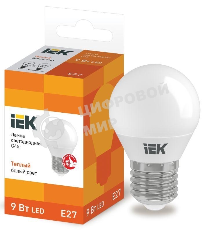 Лампа cветодиодная IEK LLE-G45-9-230-30-E27 ECO G45 шар 9Вт 230В 3000К E27