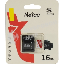 Флеш карта Netac P500 ECO 16Gb MicroSDHC C10 up to 80Mb/s, retail pack with SD Adapter